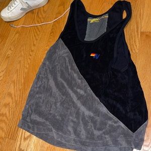 black and gray aviator nation terry cloth tank top